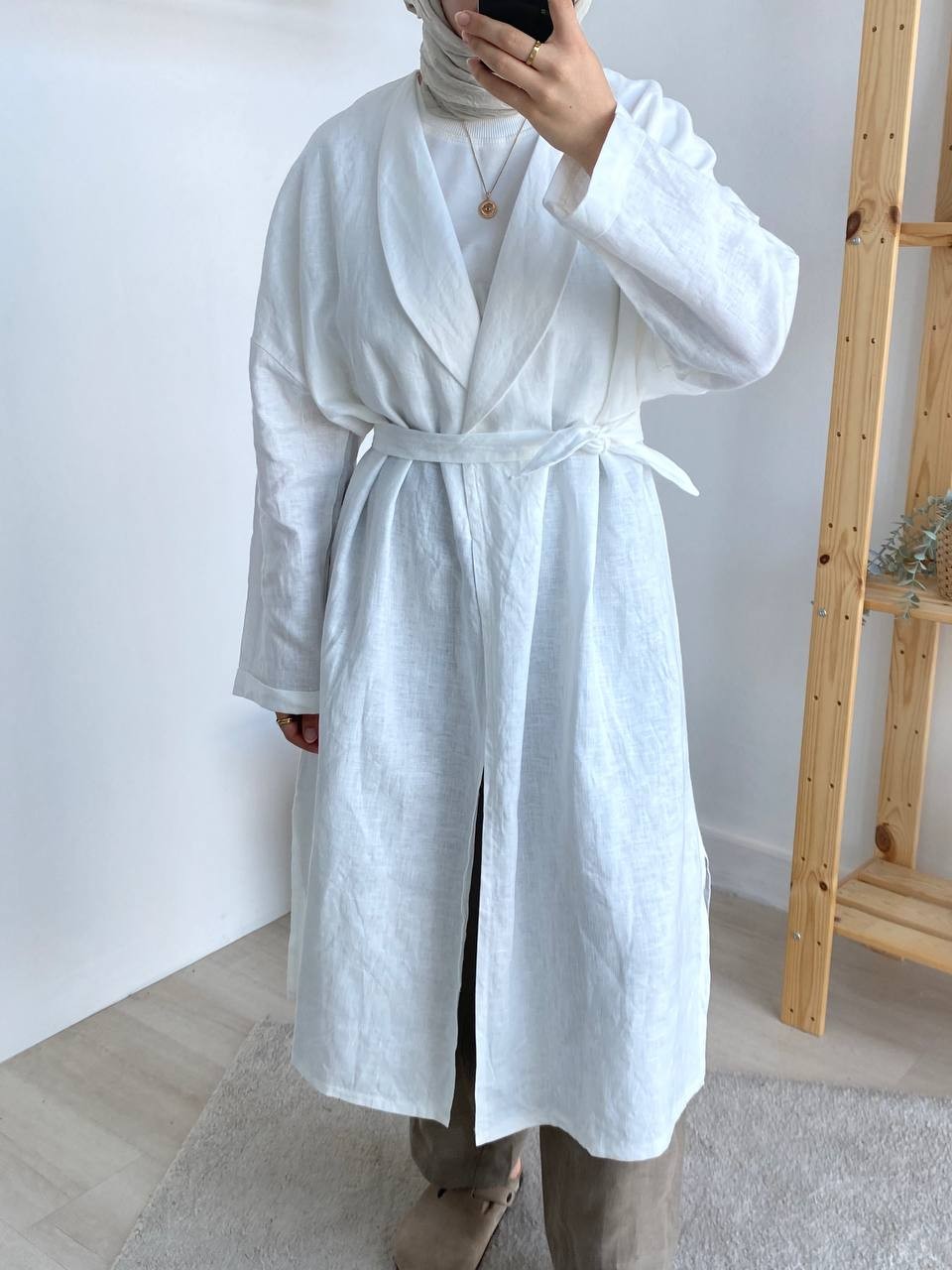 Premium Keten Uzun Kuşaklı Kimono