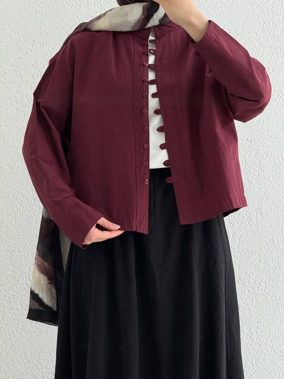 Hakim Yaka Düğmeli Poplin Gömlek 0335 - bordo