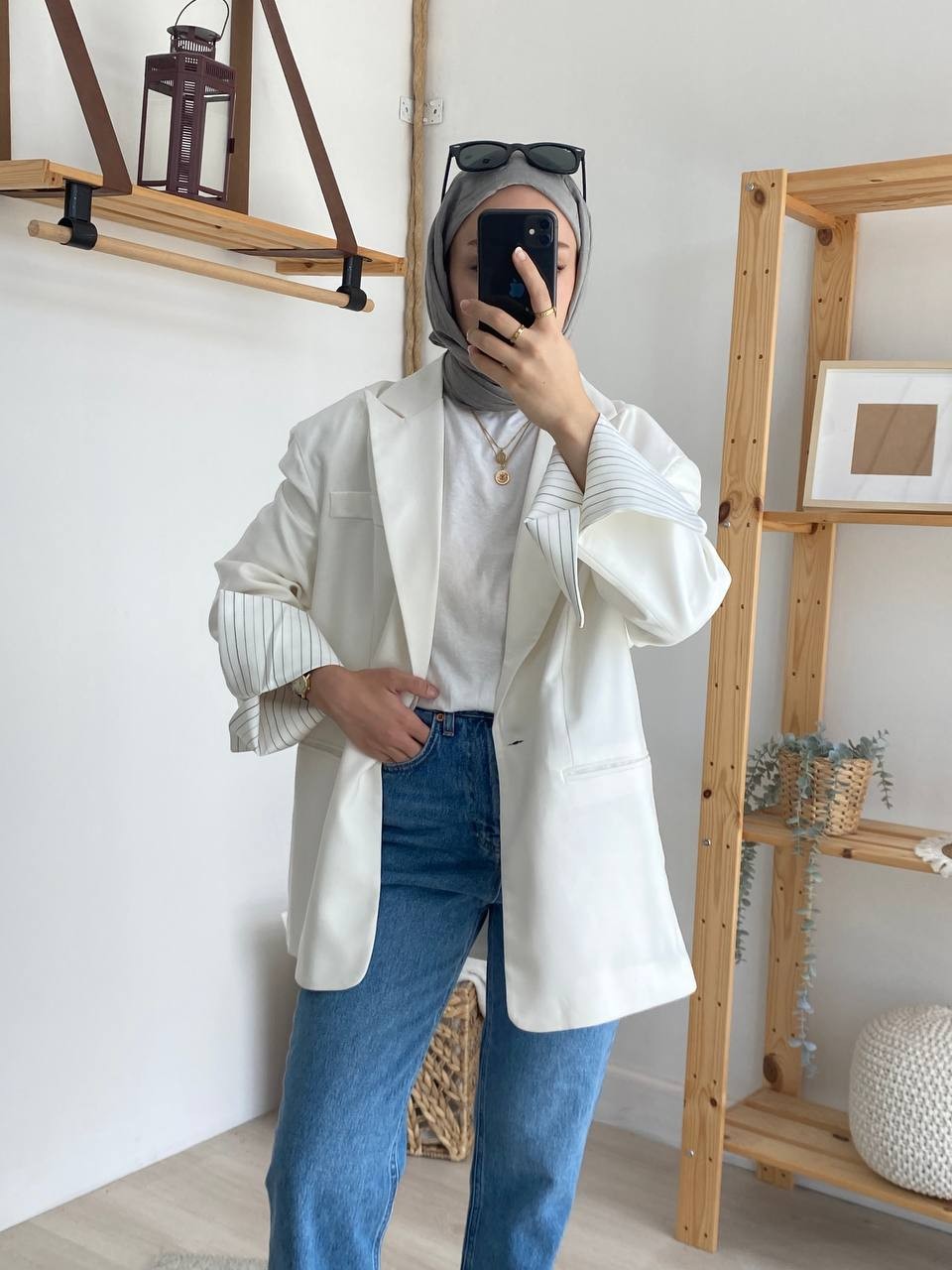 Oversize Kalın Manşet Çizgili Blazer Ceket