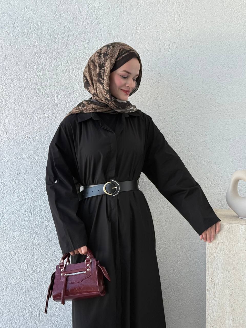 Kemerli Poplin Gömlek Elbise 3350 - Siyah