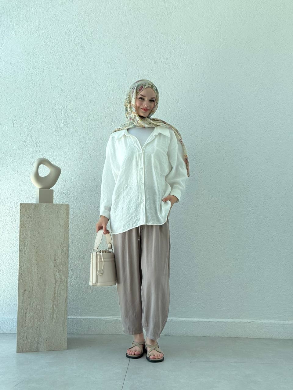 Modal Baggy Şalvar Pantolon 51106 - Vizon
