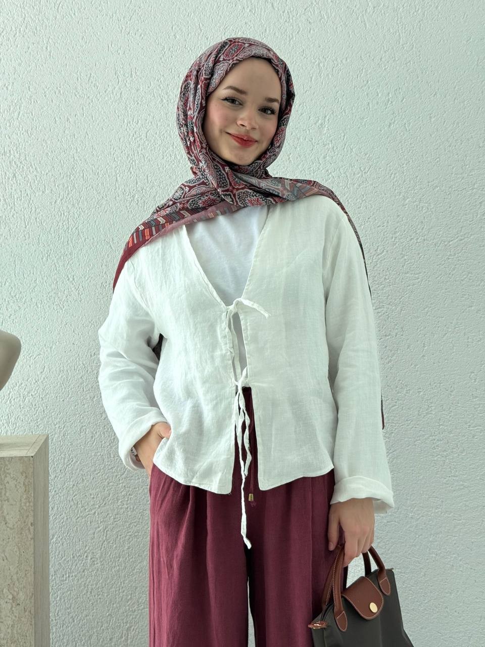 Keten Bağlamalı Crop Gömlek