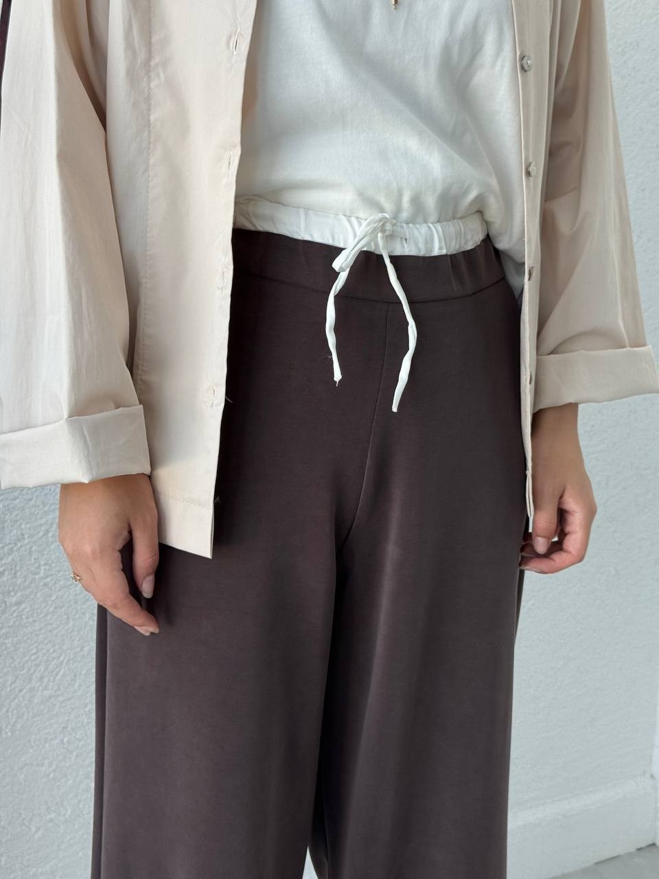 Oysho Kumaş Bel Saten Detaylı Pantolon hvn - Kahve