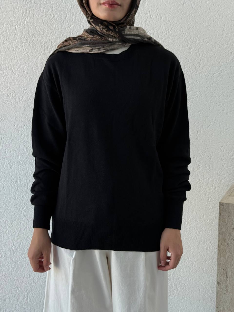 Bisiklet Yaka Basıc Triko Kazak DLN 10633 - Siyah