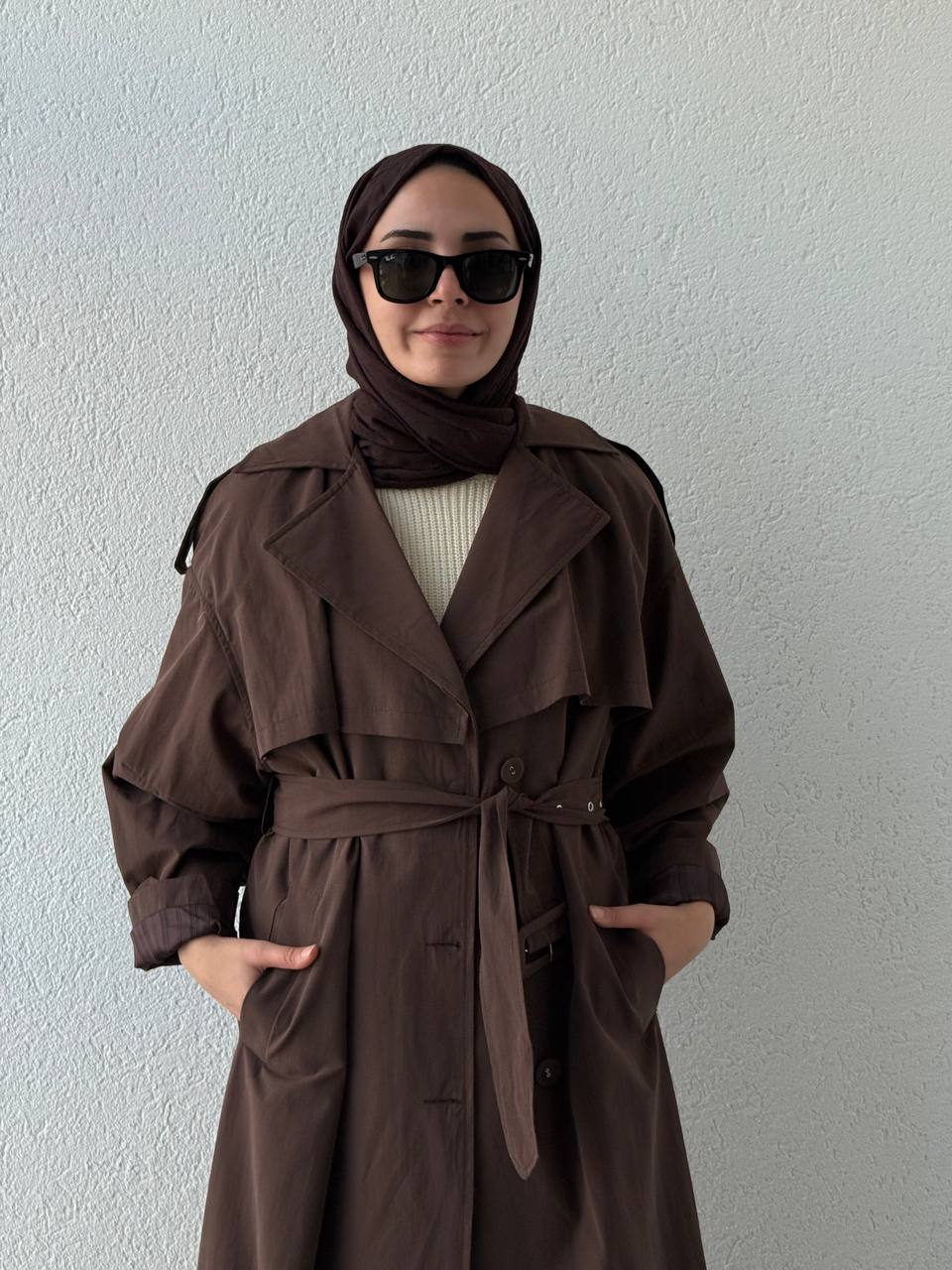 Çizgili İç Astarlı Trençkot 9637