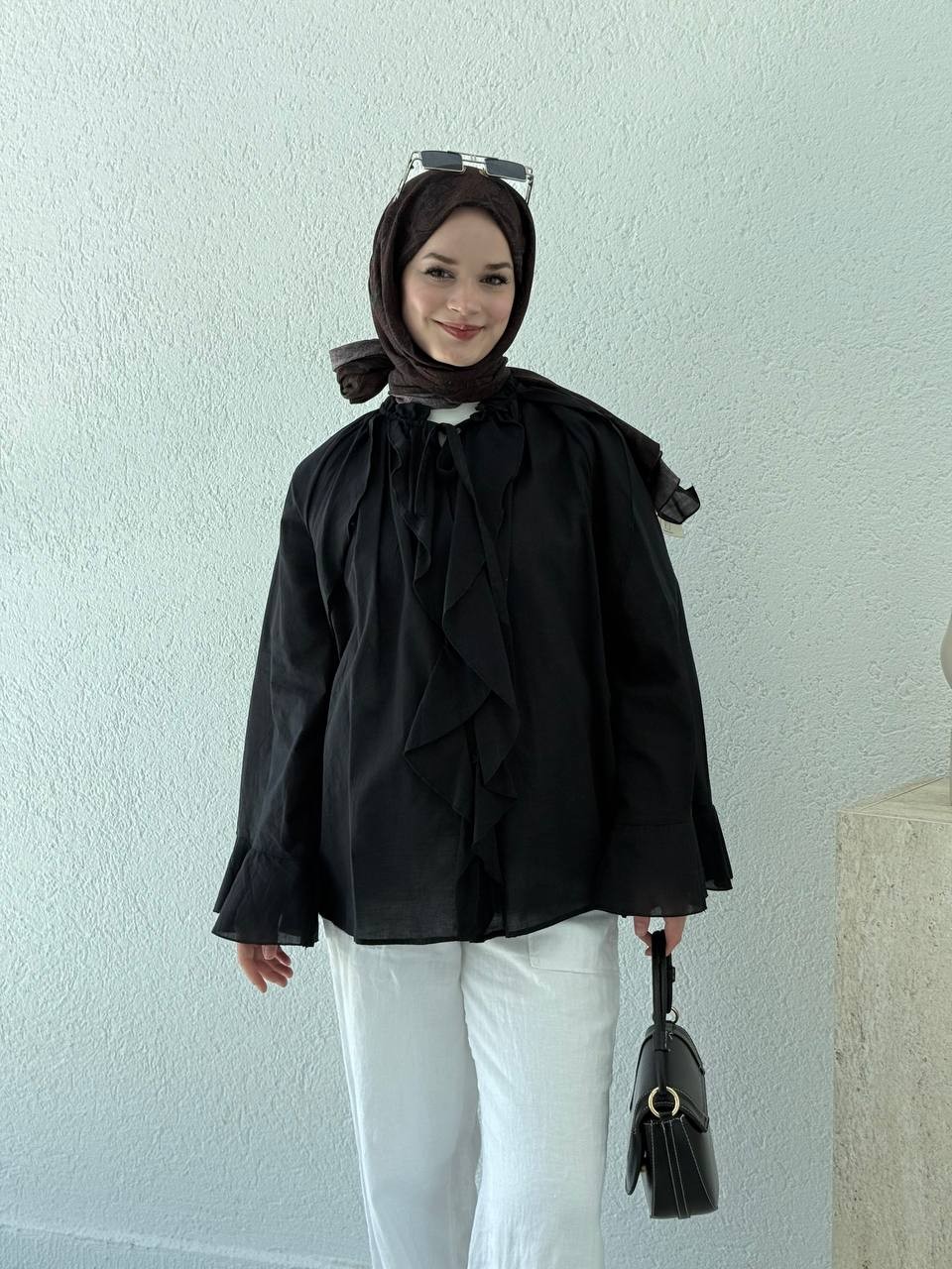 Zara Model Vual Fırfırlı Gömlek 2036 - Siyah