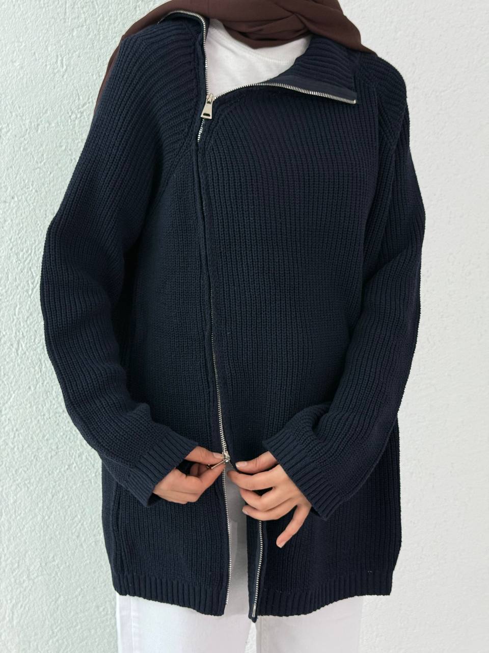 Çift Fermuarlı Triko Kazak KRN - Lacivert