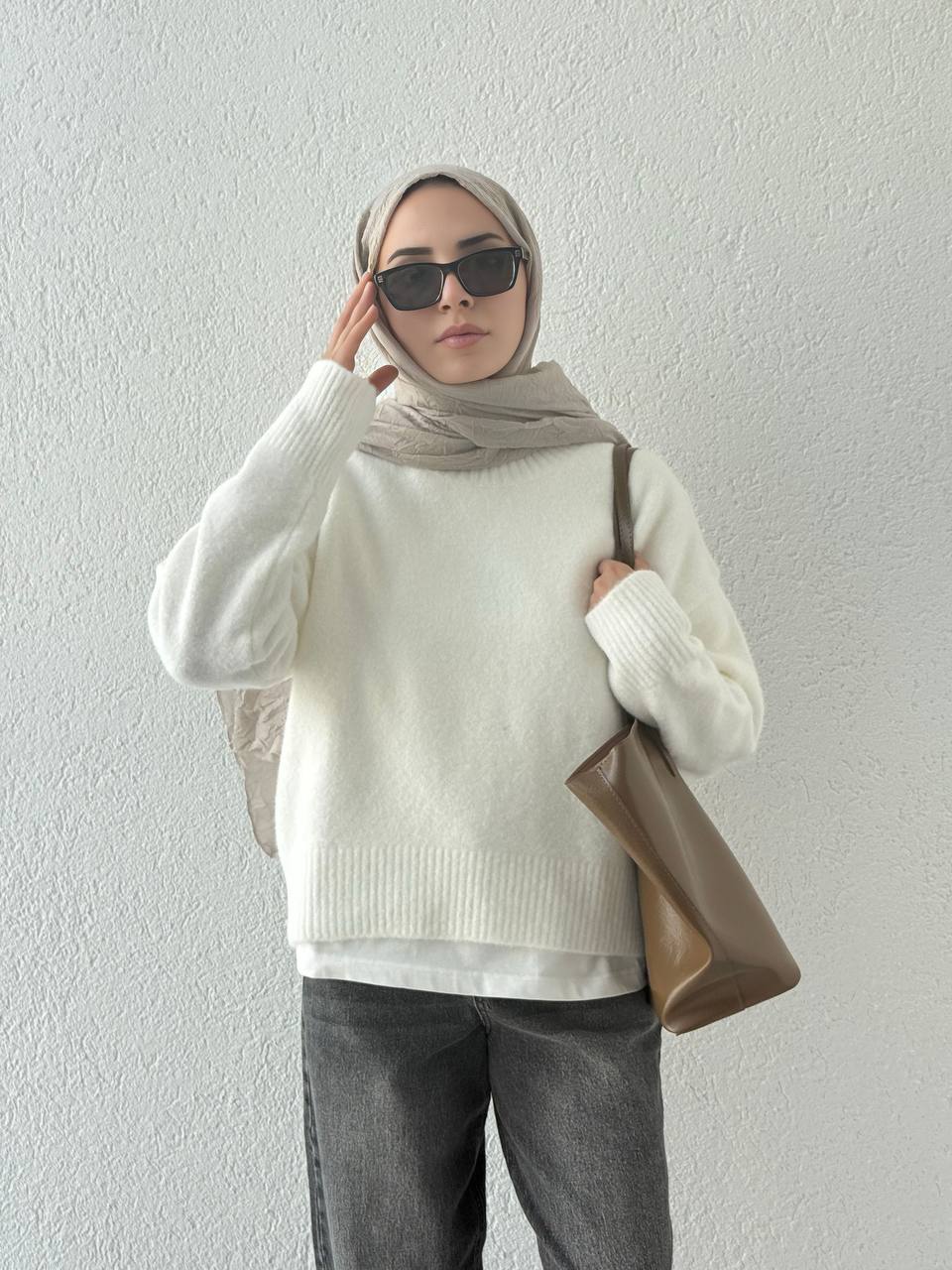 ZR Model Ribanalı Triko Kazak 7032 - Ekru