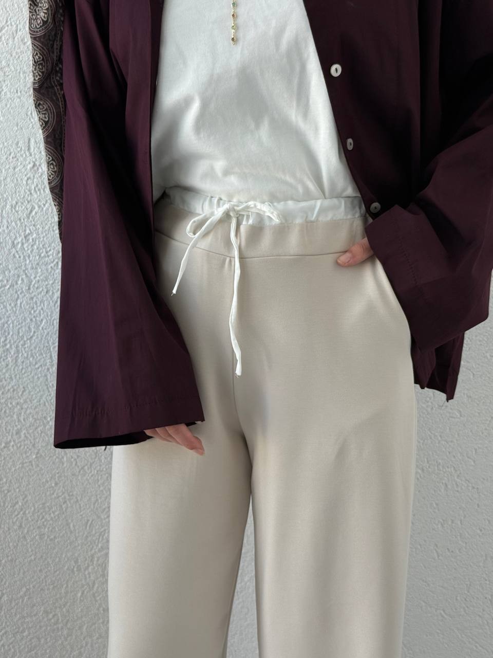 Oysho Kumaş Bel Saten Detaylı Pantolon hvn - Taş