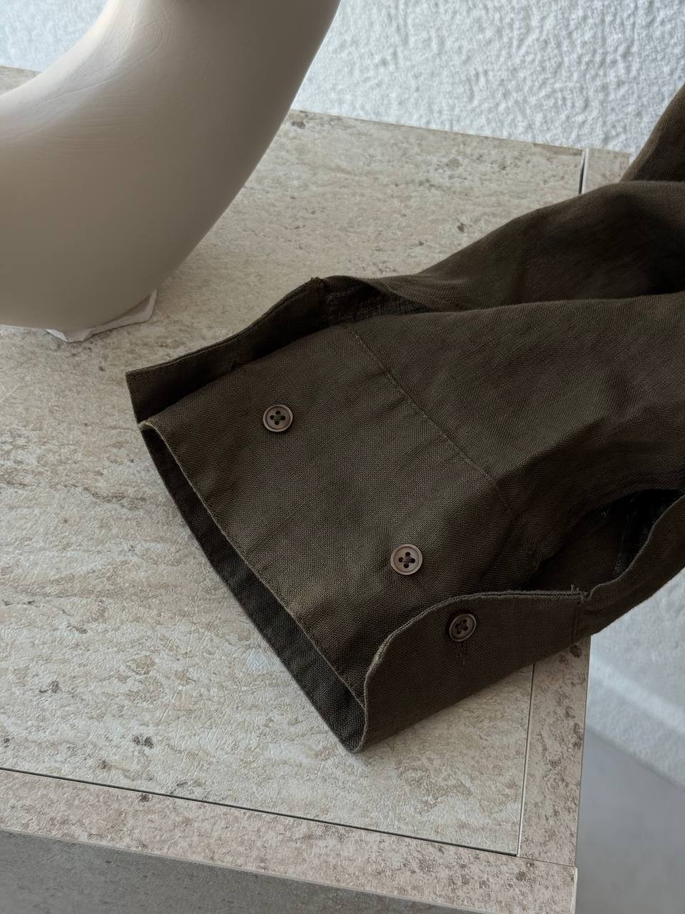 Keten Çift Manşetli Oversize Gömlek - Haki