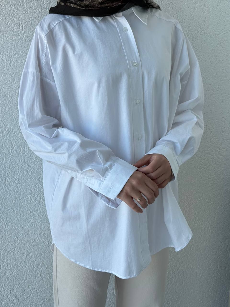 Poplin Oversize Gömlek 4943 - Beyaz