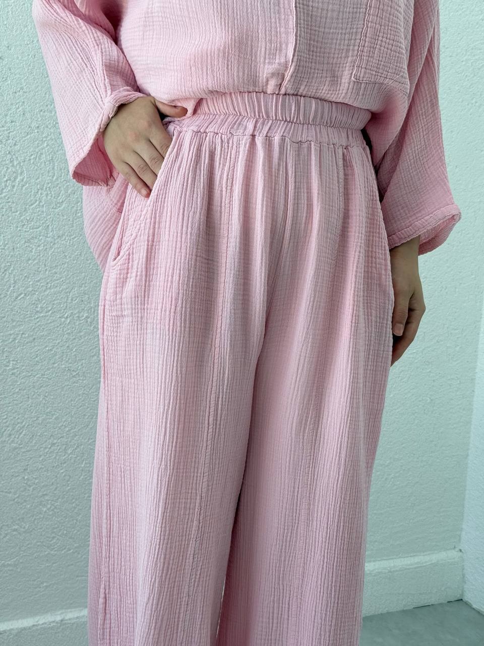 Müslin Bol Paça Pantolon 1184 - Açık Pembe