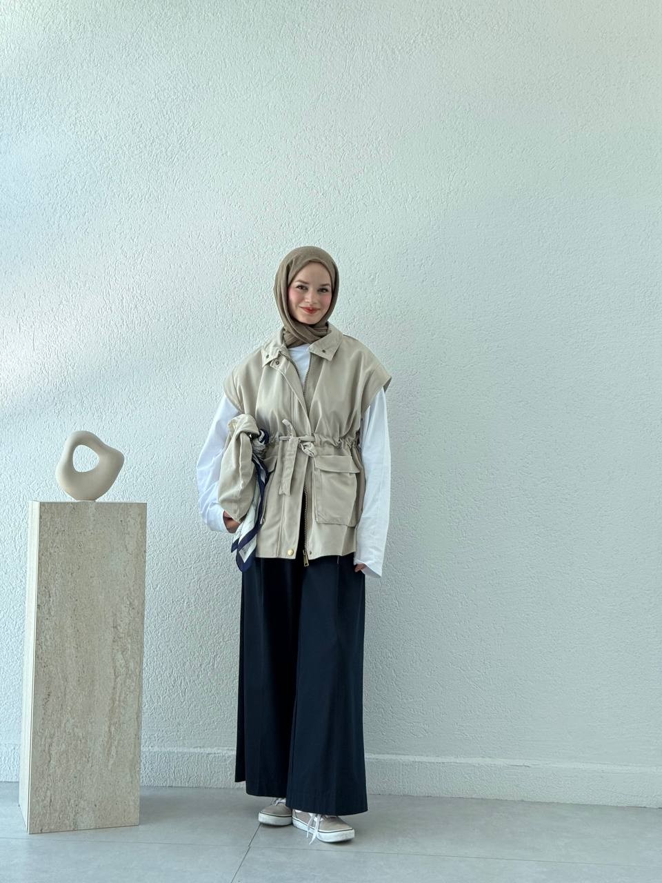 Bel Kuşak Detaylı İç Astarlı Yelek 0004 BY
