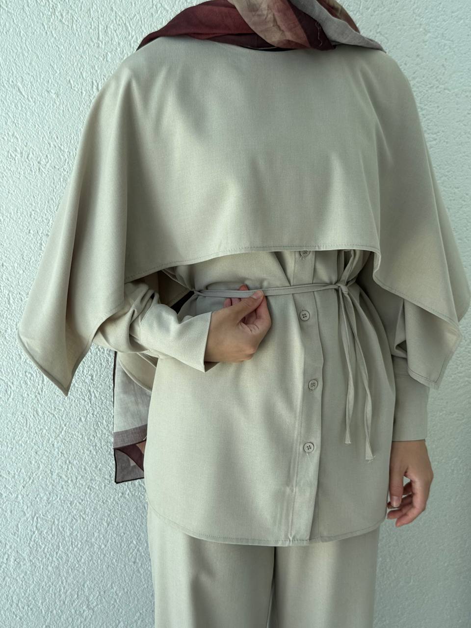 Pelerinli Gömlek Takım 8851 - Taş