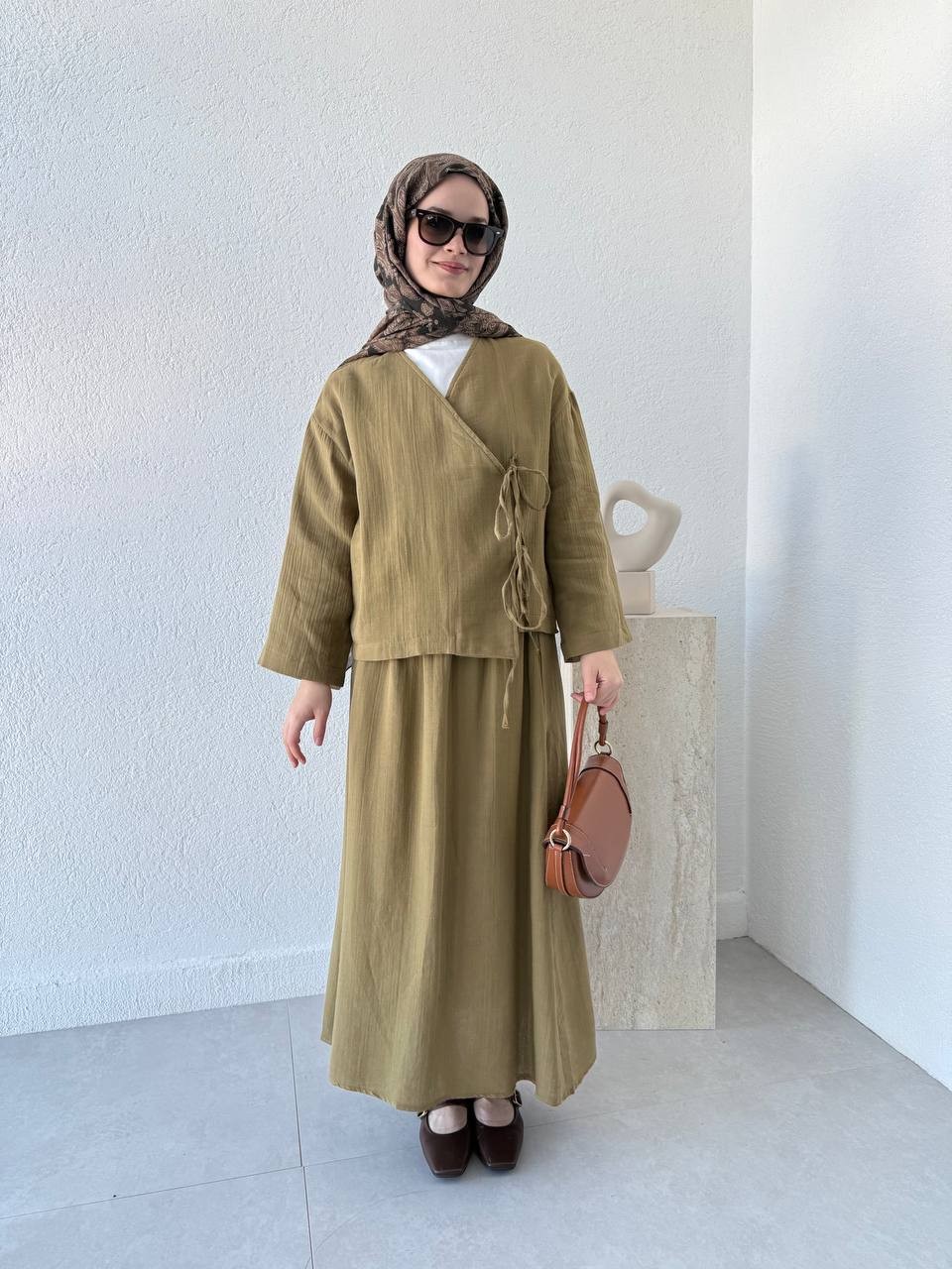 Muslin Etekli Takım 8717 - Haki