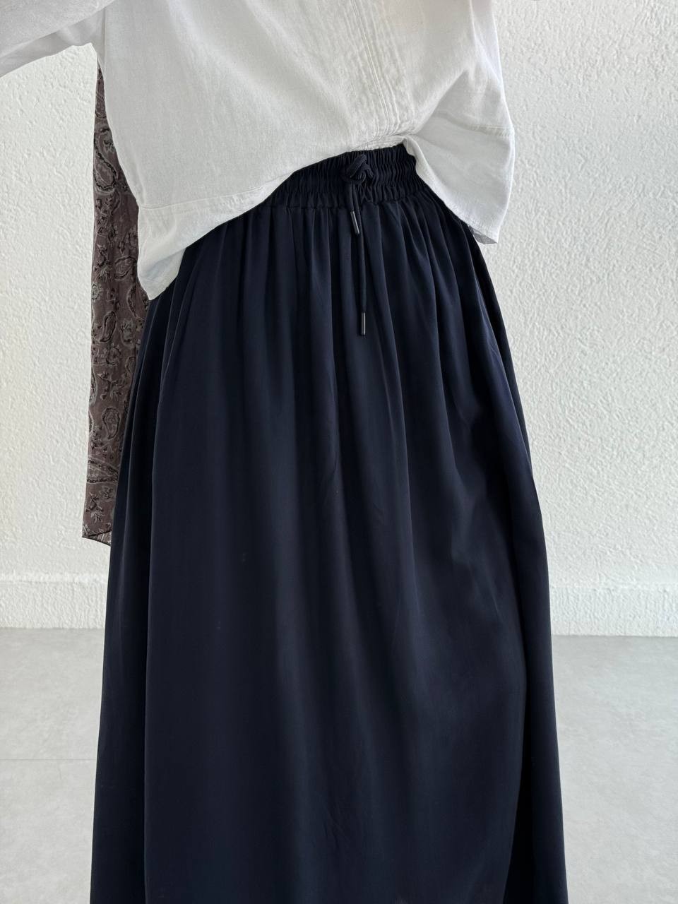 Viskon Tencel Bel Latikli Etek 1142 - Lacivert