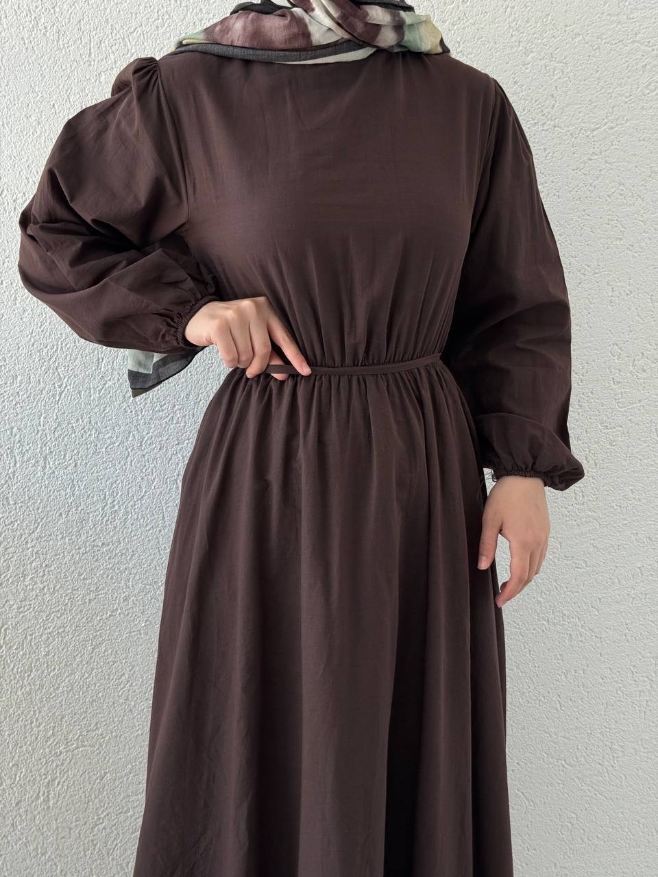 Vual Bel Lastikli Astarlı Elbise 5001 - Kahve