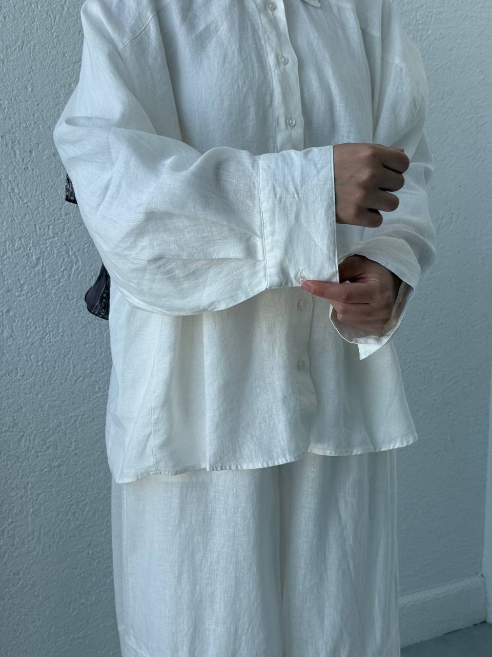 Keten Çift Manşetli Oversize Gömlek
