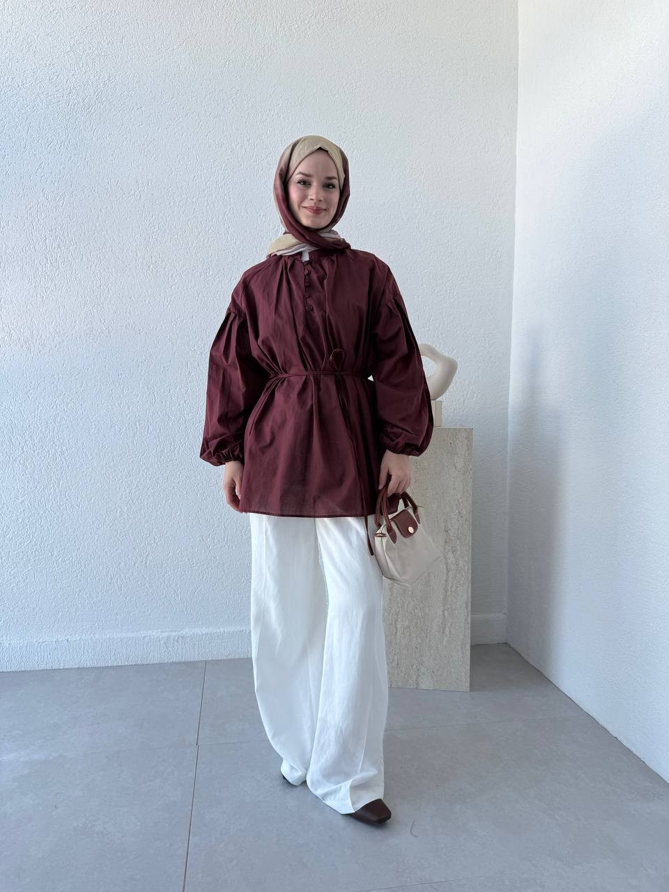Yaka Biritli Vual Gömlek 441 - bordo