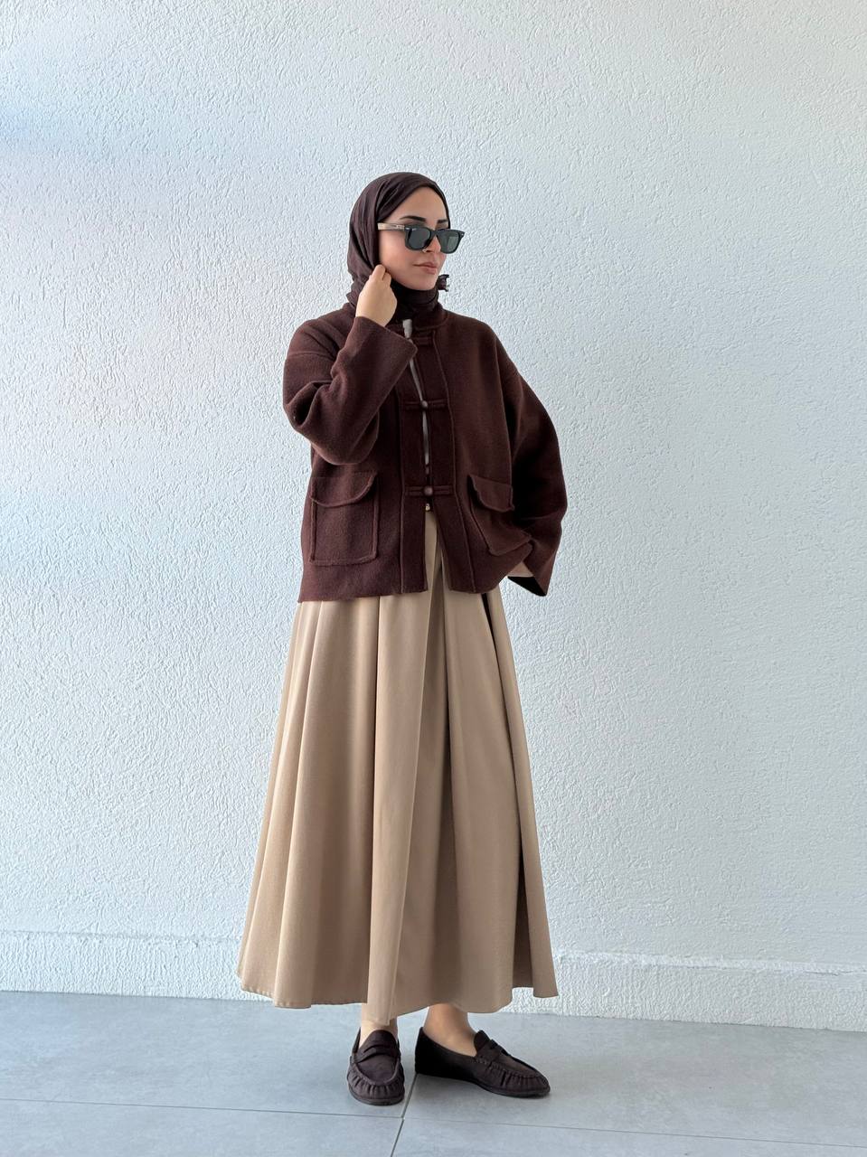 Poliviskon Pileli Yüksek Bel Kemerli Etek 3360