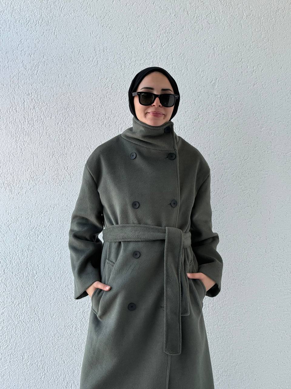 Dik Yaka Oversize Kaban  410051 - Yeşil