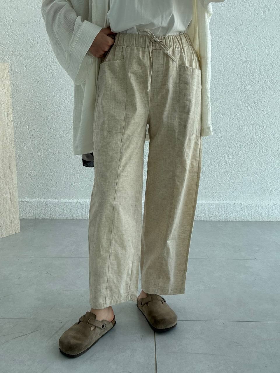 Keten Torba Cepli Keten pantolon - Taş