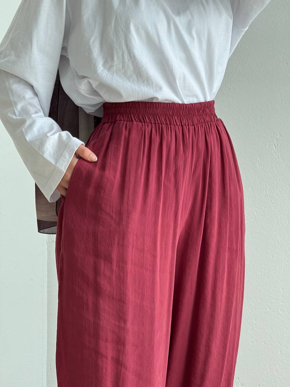 Kol Detaylı Tencel Şalvar Takım - bordo
