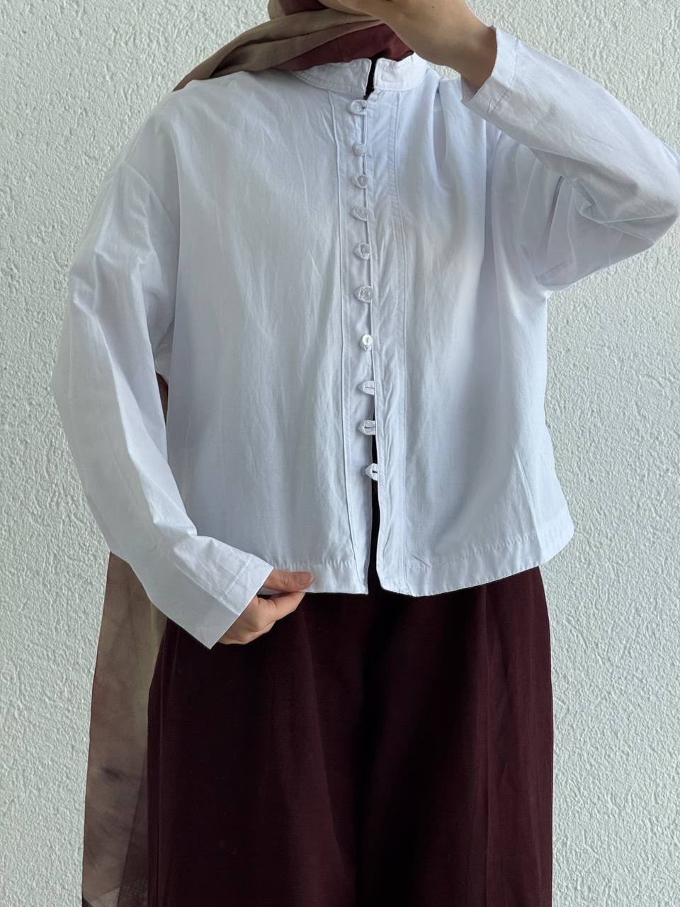 Hakim Yaka Düğmeli Poplin Gömlek 0335 - Beyaz