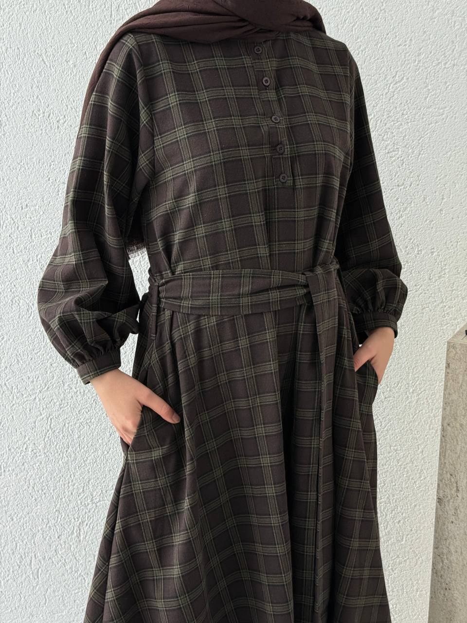 Zr Model Ekose Elbise 1235 - Yeşil