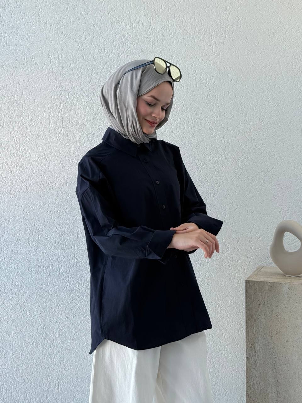 Poplin Oversize Gömlek 4943 - Lacivert