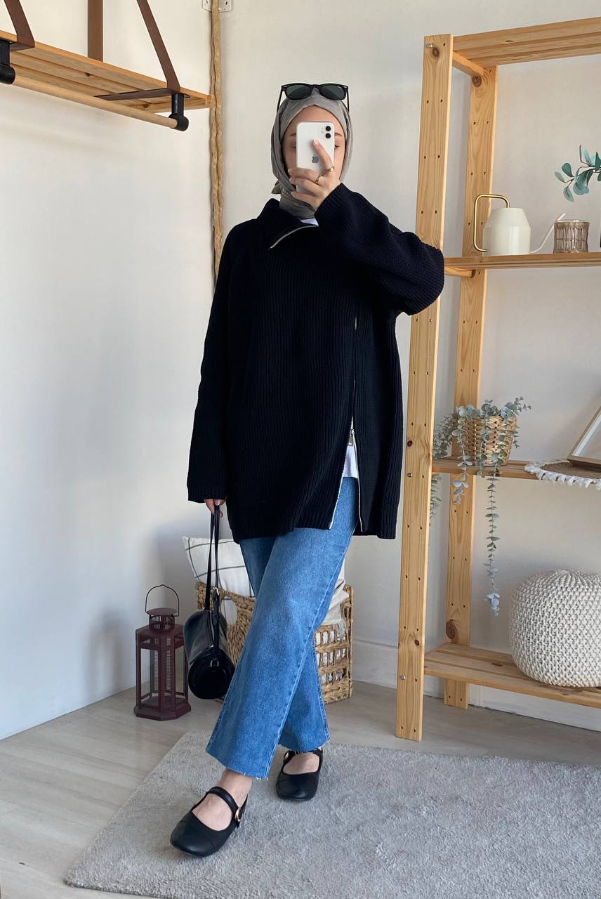 Çift Fermuarlı Triko Kazak KRN