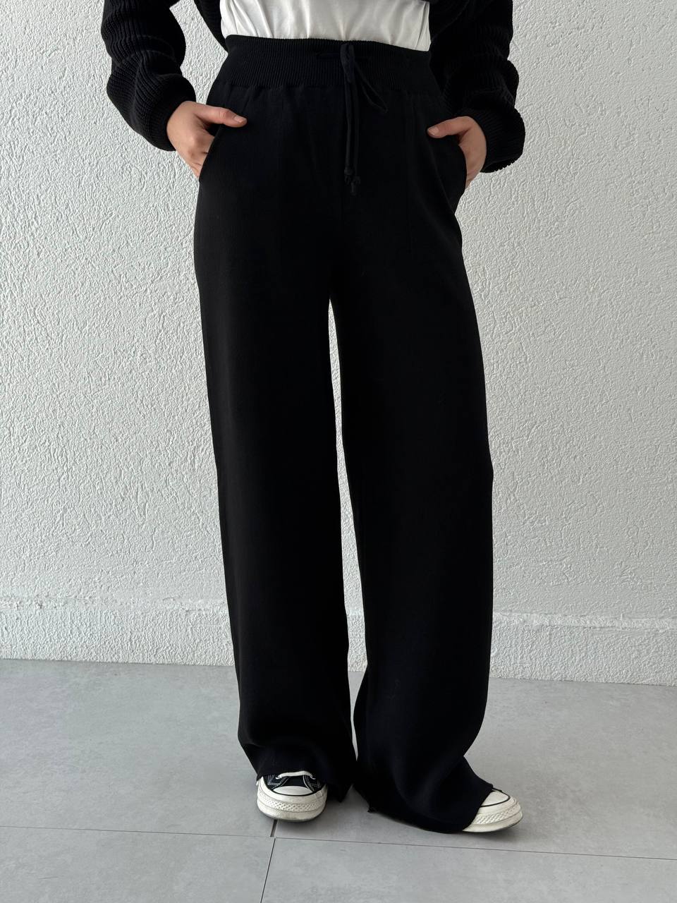 Büyük Düğmeli Triko Takım T51 - Siyah