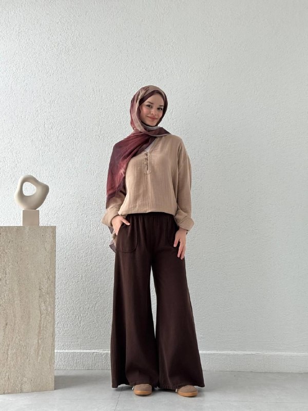 Gabardin Etek Pantolon - Kahve