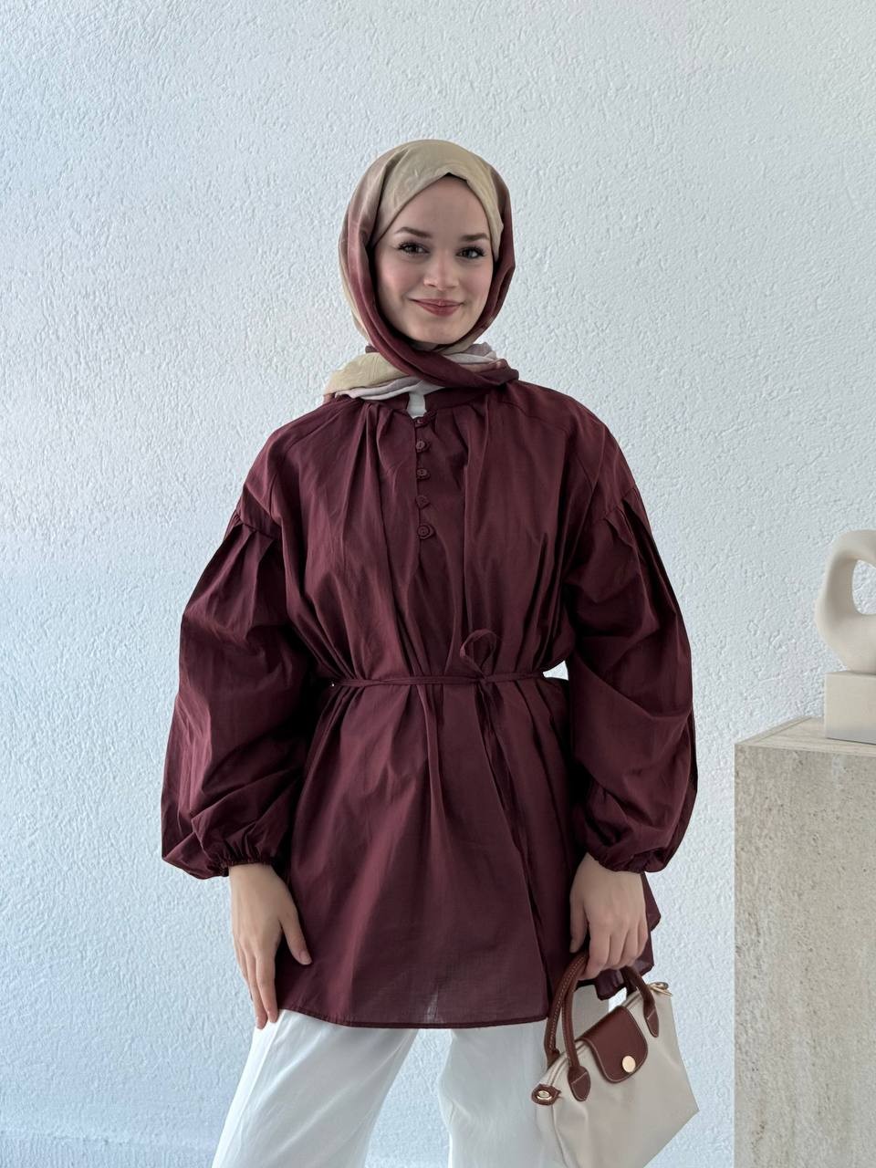 Yaka Biritli Vual Gömlek 441 - bordo