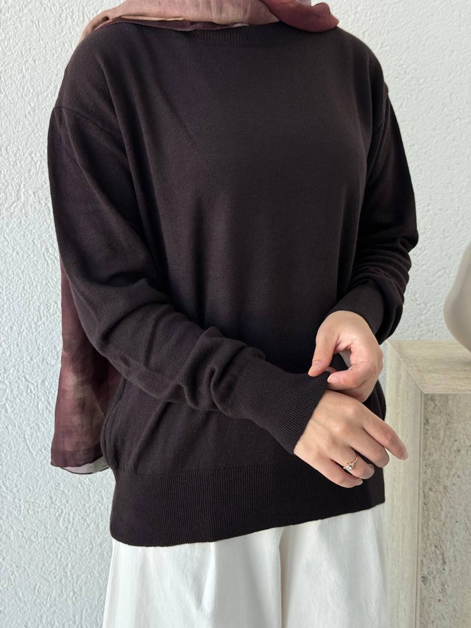 Bisiklet Yaka Basıc Triko Kazak DLN 10633 - Kahve