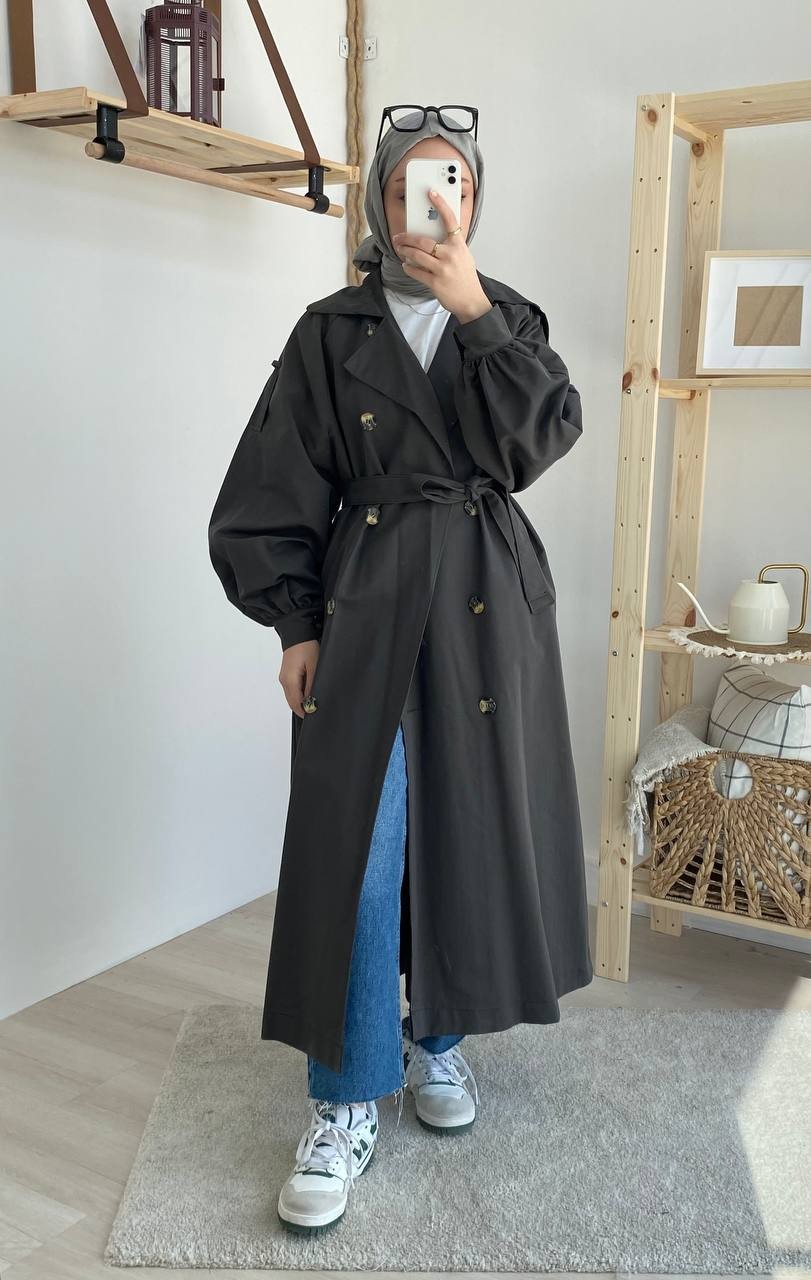 Arka Düğme Detaylı Oversize Trenç