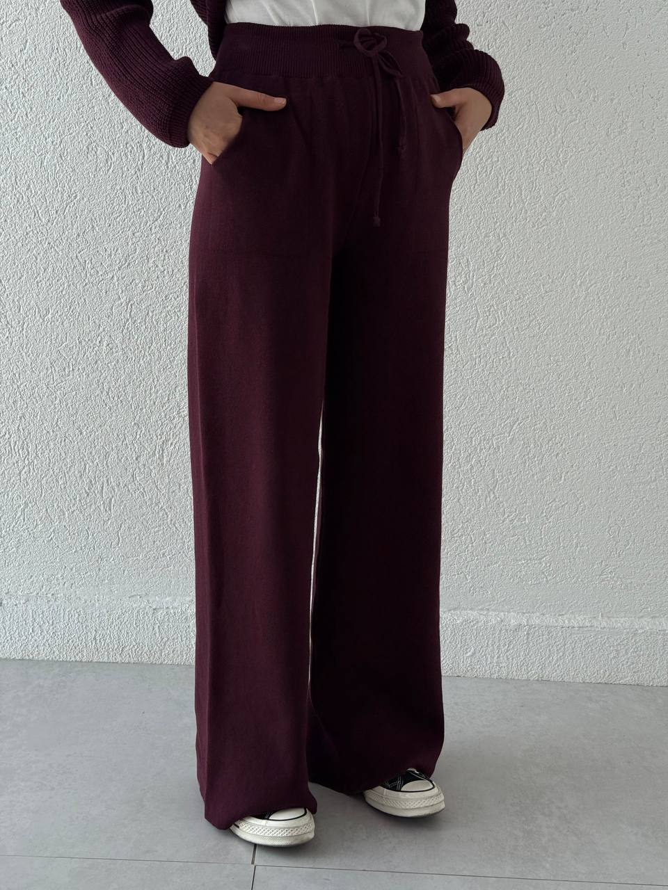 Büyük Düğmeli Triko Takım T51 - bordo