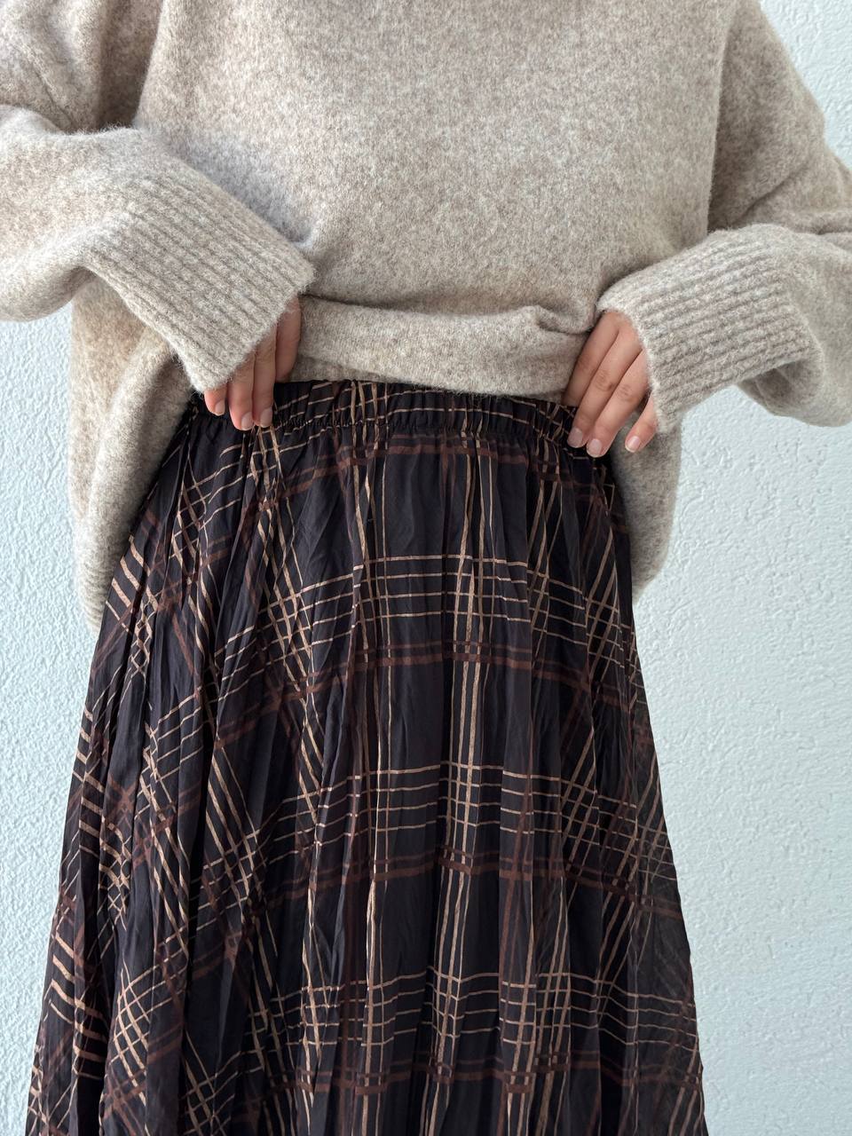 Kırışık Ekose Desen Etek 