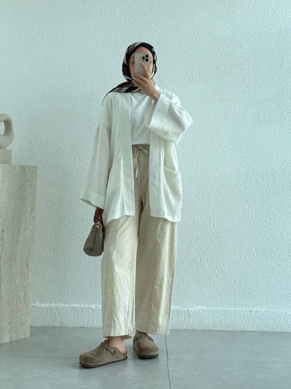 Keten Torba Cepli Keten pantolon - Taş