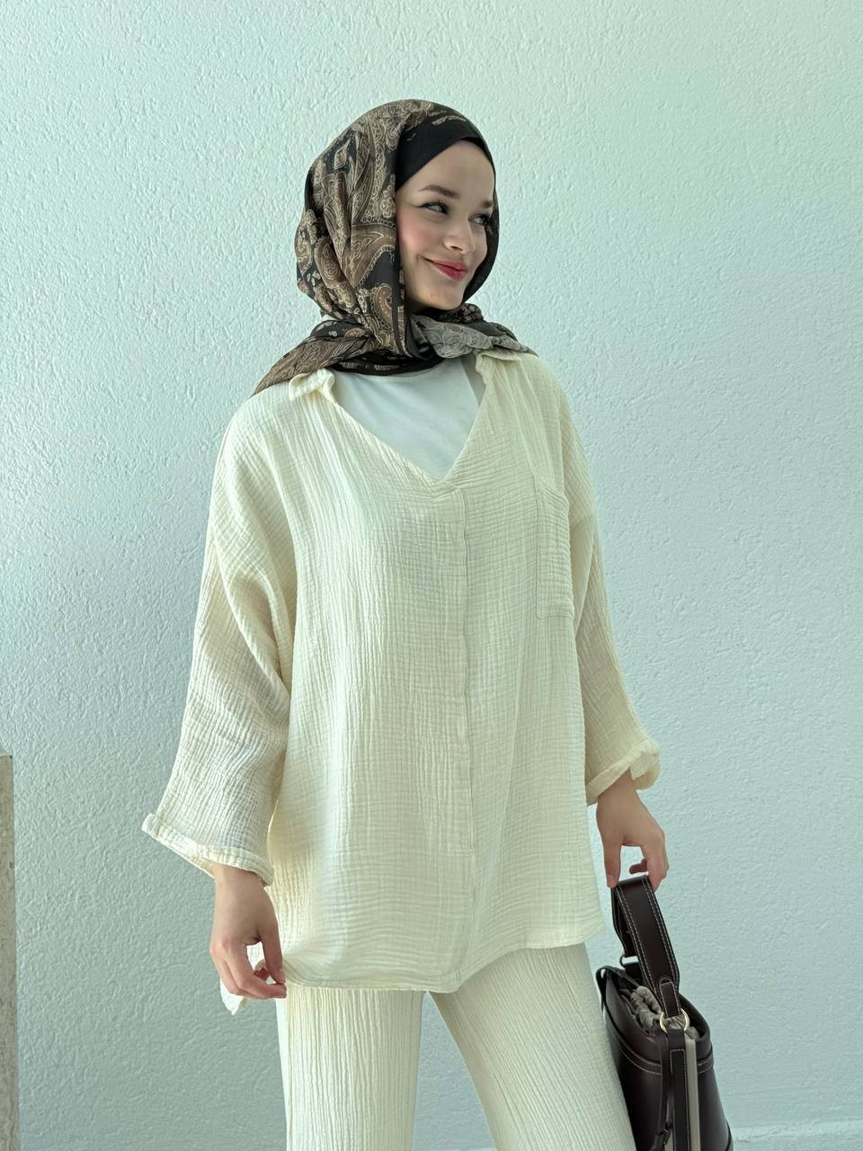 Müslin Polo Yaka Gömlek 1180 - Ekru