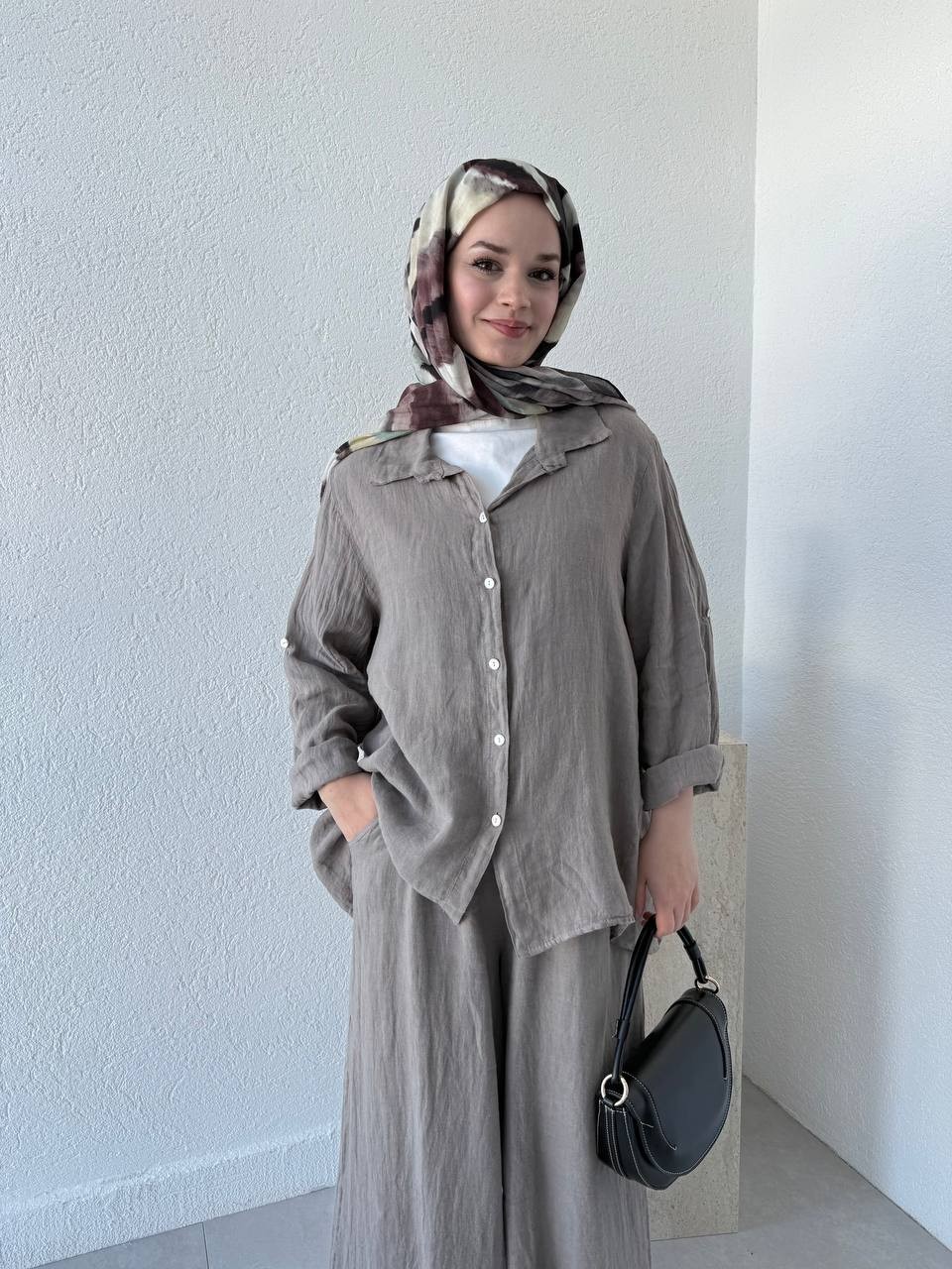 Keten Oversize Takım FLR - Vizon