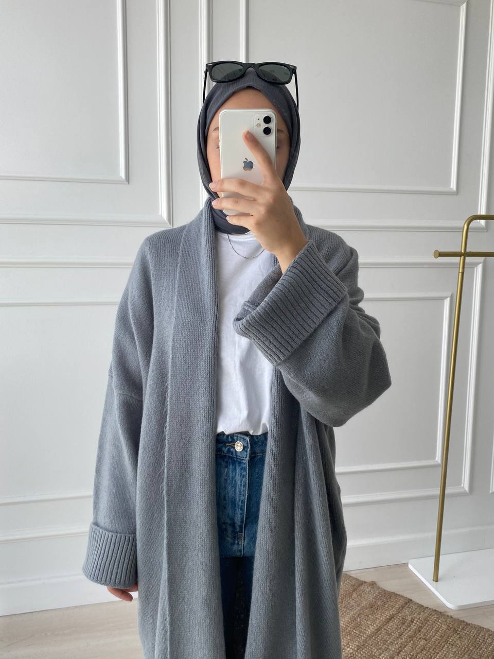 Şal Yaka Uzun Hırka 2310006 - Gri