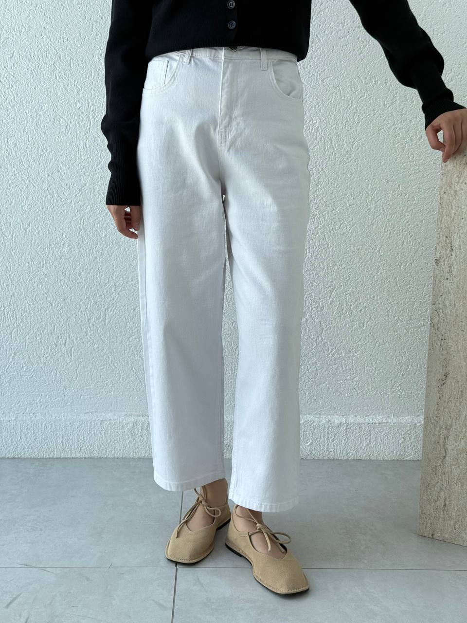 Pamuk Bagy Kot Pantolon 3001 - Beyaz