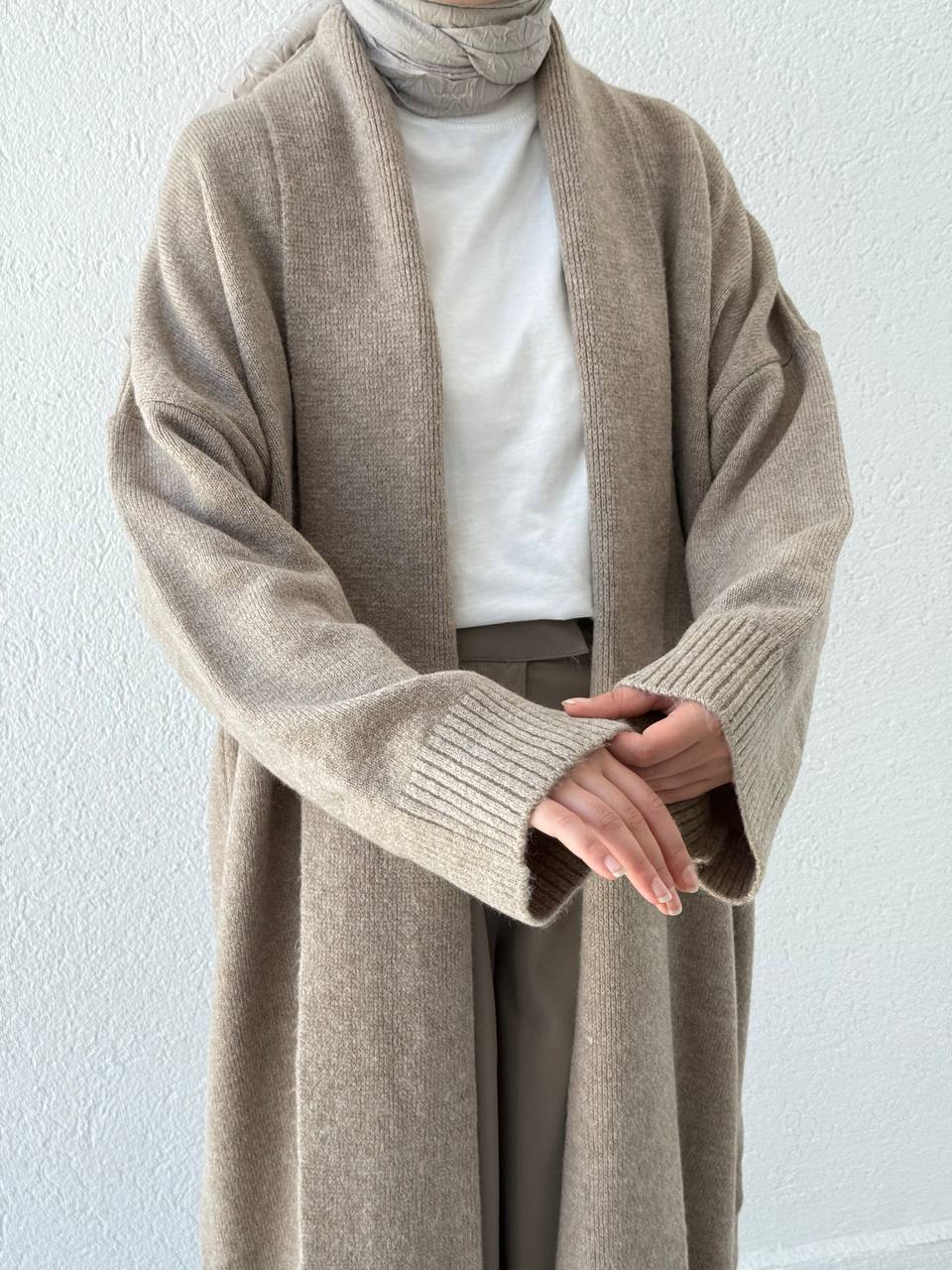 Şal Yaka Uzun Hırka 2310006 - Vizon