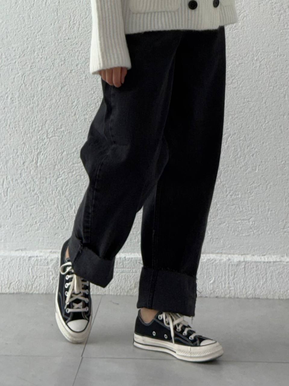 Yüksek Bel Kot Baggy Pantolon 0033 BYKN - Siyah