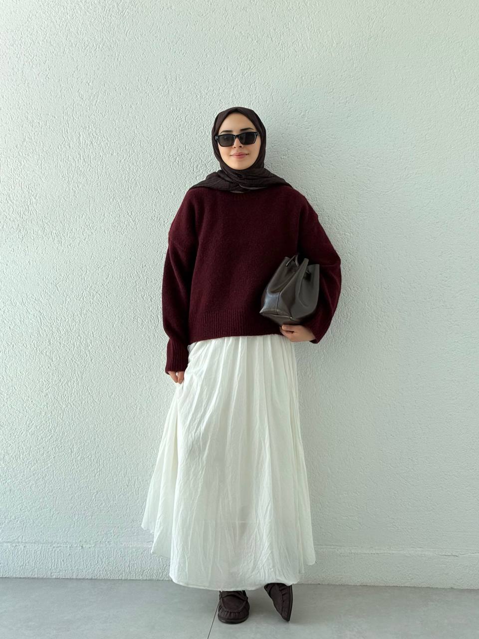 ZR Model Ribanalı Triko Kazak 7032 - bordo