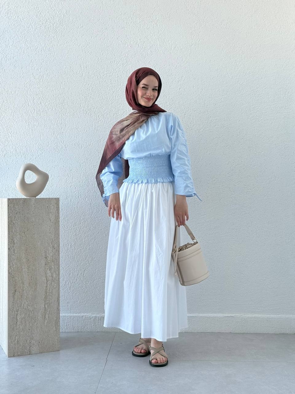 Bel Büzgülü Pamuk Poplin Etek