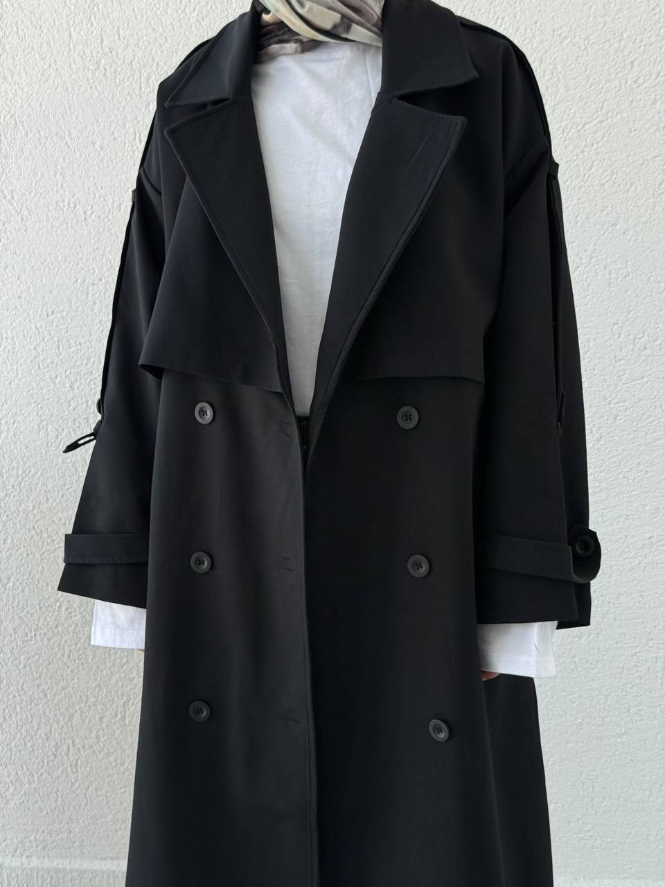 Premium Kalite Oversize Astarlı Kuşaklı Trençkot - Siyah