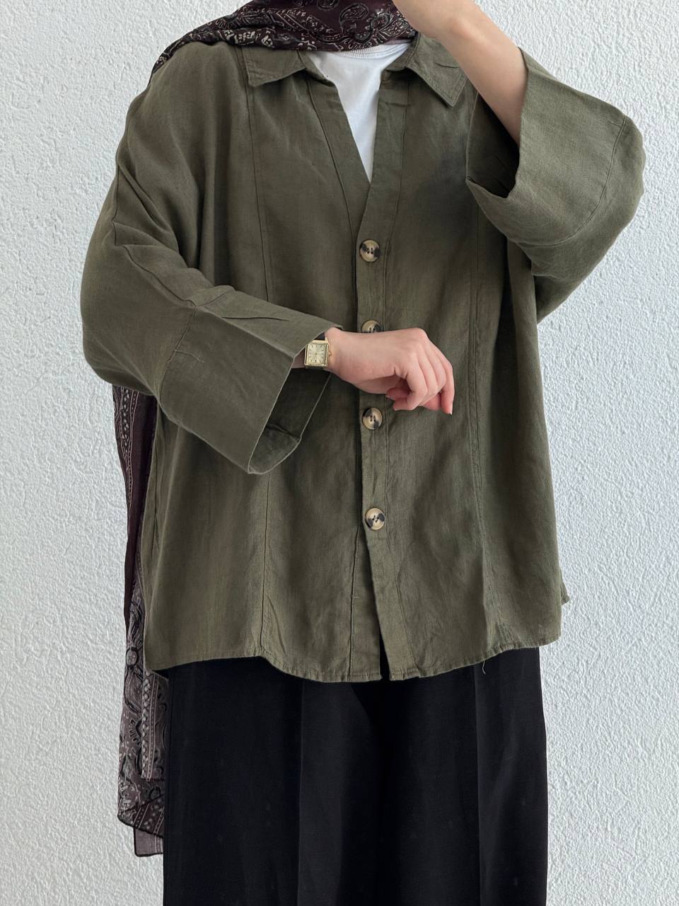 Keten Fakir Kol Geniş  Gömlek - Yeşil