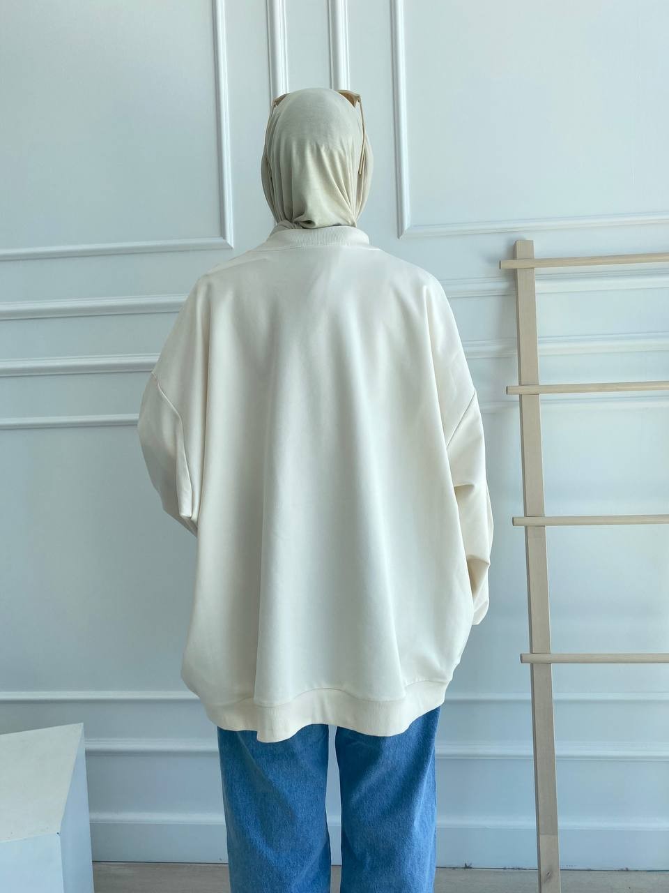 Balon Kol Oversize İki İplik Sweatshirt - Ekru